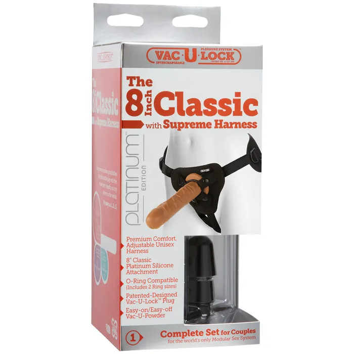Doc Johnson Dildos VacULock Classic 8 Inch With Supreme Harness Nonretail Packaging