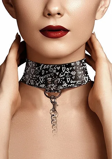 Anal Shots America Love Street Art Fashion Collar W Leash Black