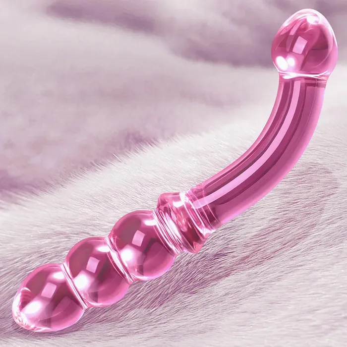 Lovetoyshub 7.67Inch Curved Anal Bead Glass Dildo | Dildos