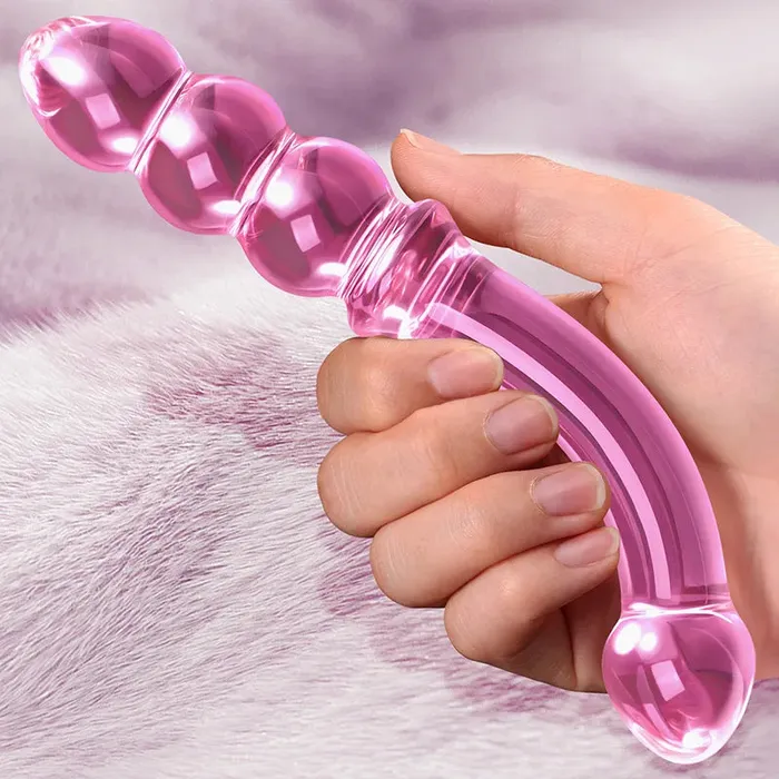 Lovetoyshub 7.67Inch Curved Anal Bead Glass Dildo | Dildos