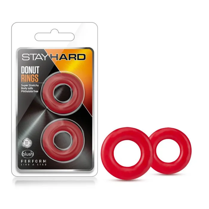 Blush Novelties Stay Hard Donut Rings Red Cock Rings Set of 2 Dildos