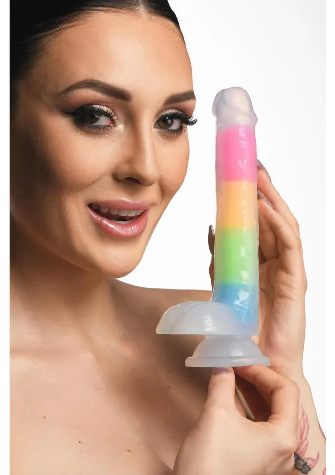 Lollicock Glow In The Dark Rainbow Silicone Dildo with Balls Lollicock Female Sex Toys