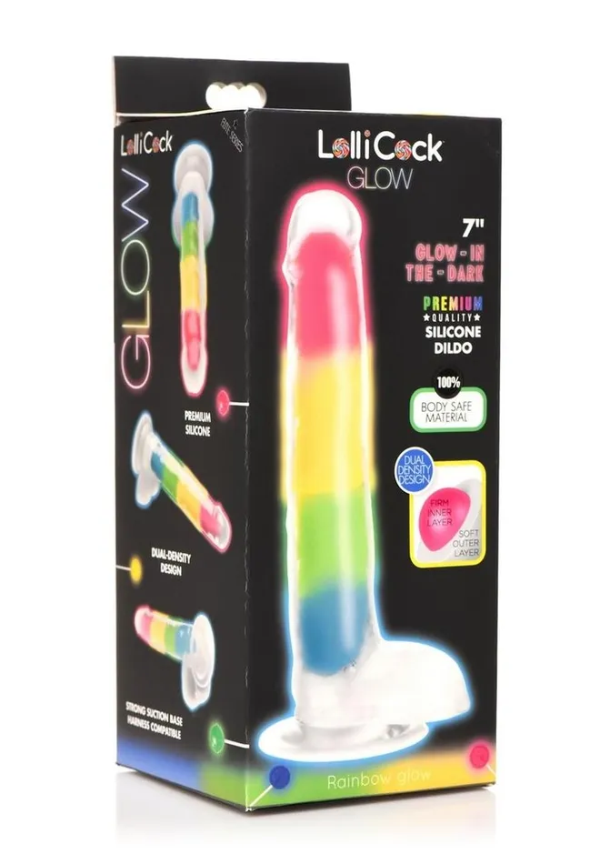 Lollicock Glow In The Dark Rainbow Silicone Dildo with Balls Lollicock Female Sex Toys