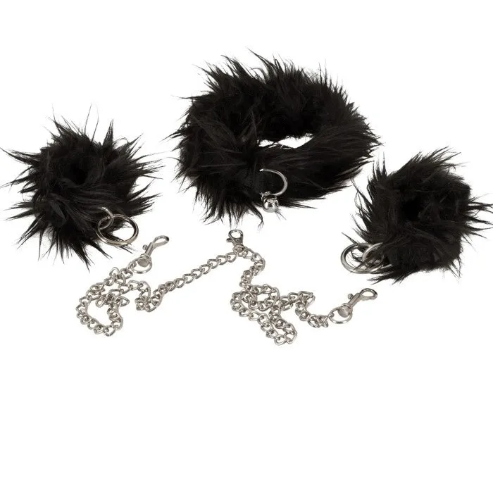 Bad Kitty Fluffy Collar Hand Cuffs Black GRO Anal