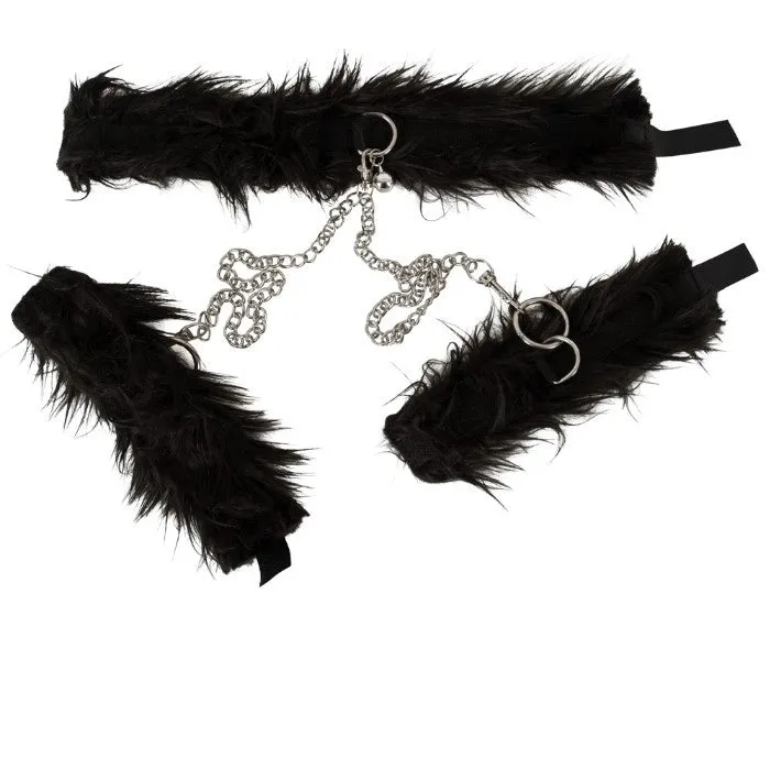 Bad Kitty Fluffy Collar Hand Cuffs Black GRO Anal