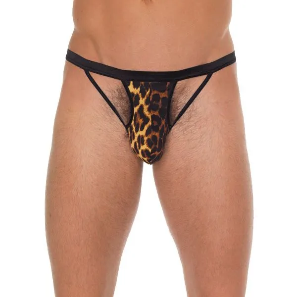 Rimba Anal Mens Black GString With Black Straps To Animal Print Pouch