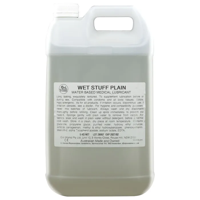 Lubricants Wet Stuff Plain 5kg Bottle Water Based Lubricant with Vitamin E 5 kg Bottle Wet Stuff Lubricants Wet Stuff Plain 5kg Bottle Water Based Lubricant with Vitamin E 5 kg Bottle Wet Stuff