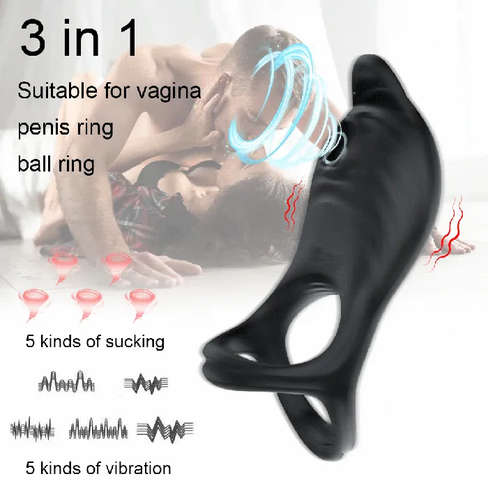 soniker Male Sex Toys Cock Ring Vibrator for Man with Sucking Function Penis Rings Remote Control Clit Stimulator 5 Vibration