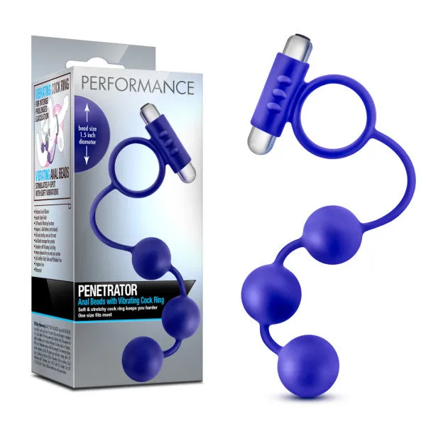 Anal Blush Novelties Performance Penetrator Anal Beads WVibrating Cockring Indigo