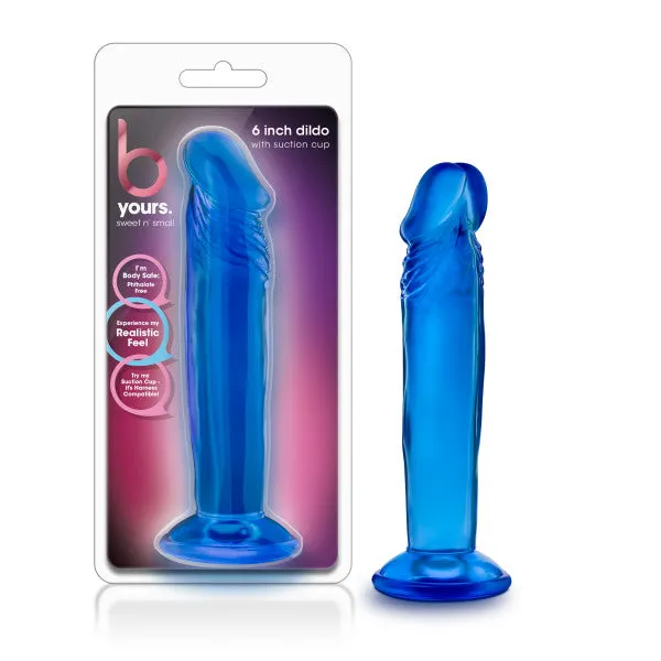 Blush Novelties Female Sex Toys B Yours Sweet N Small 6in Dildo With Suction Cup Blue