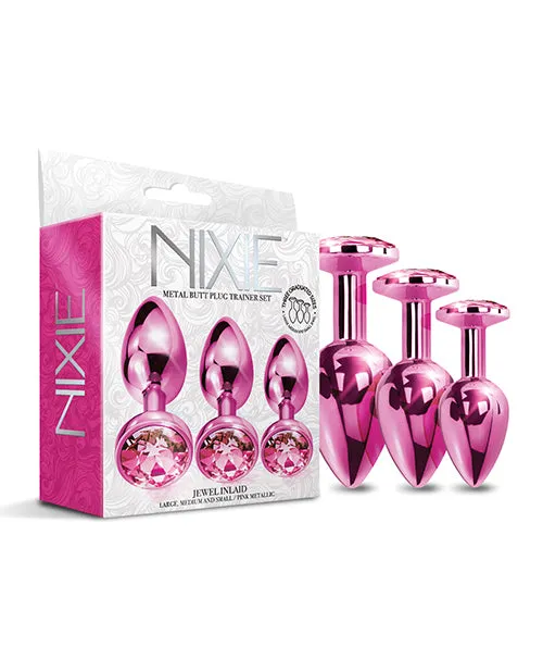 Anal Nixie Metal Butt Plug Trainer Set Winlaid Jewel Global Novelties Anal Nixie Metal Butt Plug Trainer Set Winlaid Jewel Global Novelties