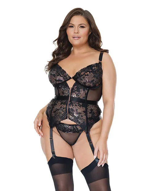 Metallic Stretch Lace Garter Belt Bustier wLace Up Closure Thong BlackRose Gold 3X4X Coquette Vibrators Metallic Stretch Lace Garter Belt Bustier wLace Up Closure Thong BlackRose Gold 3X4X Coquette Vibrators