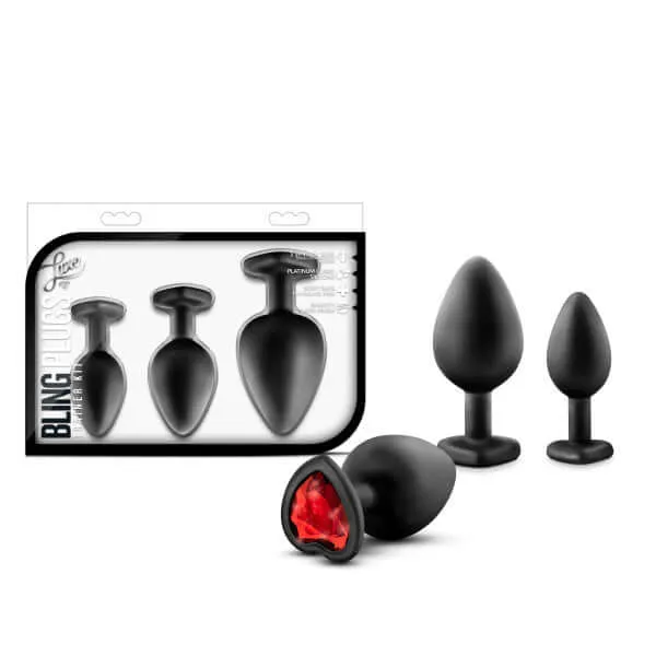 Anal Blush Novelties Luxe Bling Plugs Training Kit Black with Red Gems