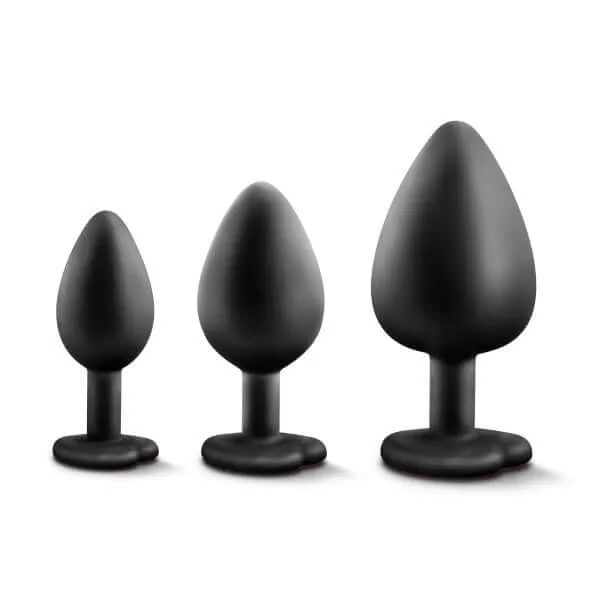 Anal Blush Novelties Luxe Bling Plugs Training Kit Black with Red Gems