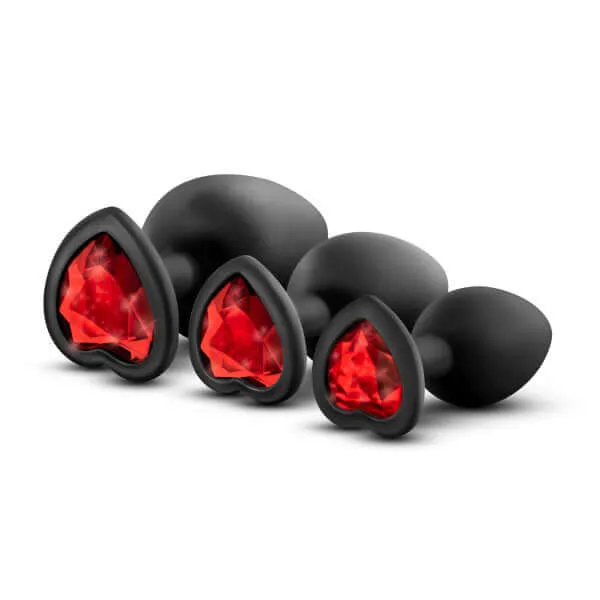 Anal Blush Novelties Luxe Bling Plugs Training Kit Black with Red Gems