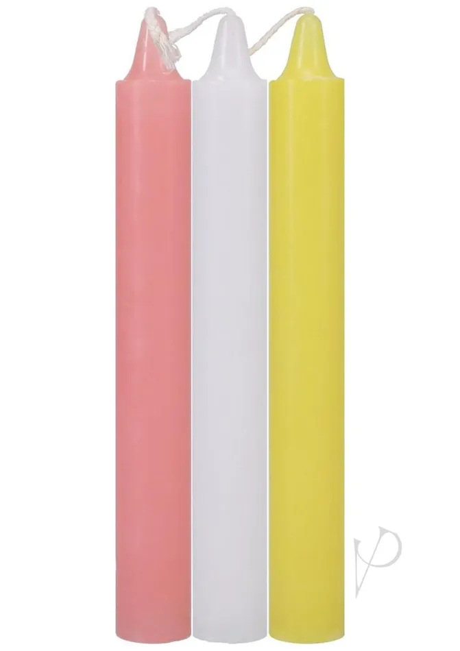 Anal Doc Johnson Enterprises Japanese Drip Candles 3Pack Sensual Wax Play Set in Pink Yellow and White
