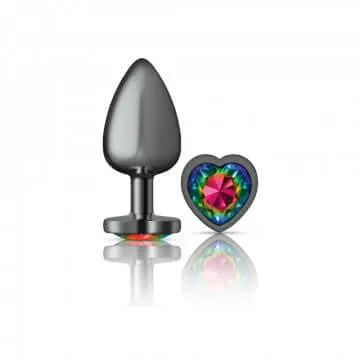 Anal Viben Cheeky Charms Heart Rainbow Large Gunmetal Butt Plug