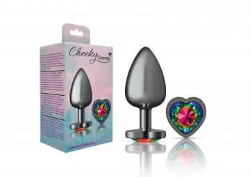 Anal Viben Cheeky Charms Heart Rainbow Large Gunmetal Butt Plug