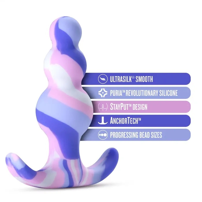 Blush Anal Avant By Blush Twilight Blue Artisan 3 Inch Tapered Stayput Butt Plug with Pleasure Curves Elegantly Made with Smooth Ultrasilk Purio Silicone