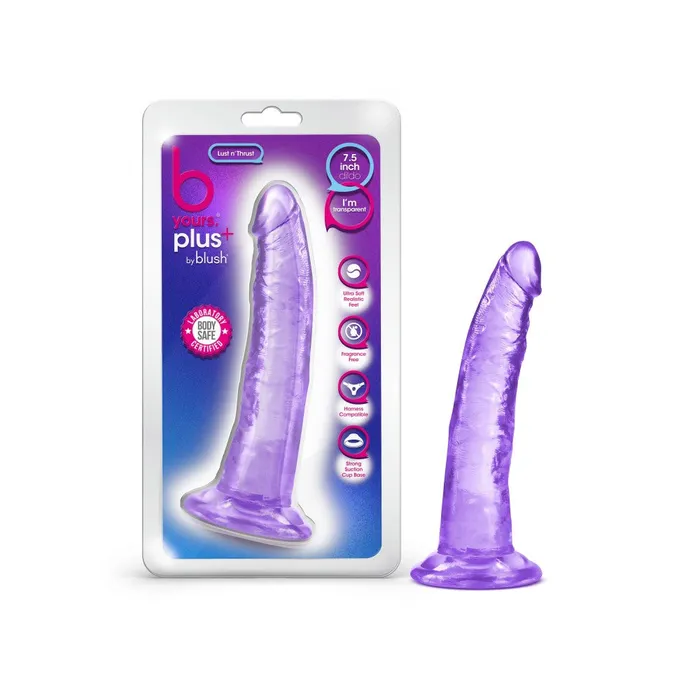 Blush Anal B Yours Plus By Blush Lust N Thrust Realistic GSpot Purple 75Inch Long Dildo With Suction Cup Base