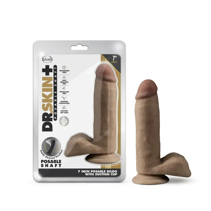 Blush Novelties Dr Skin Plus 7 inches Posable Girthy Dildo Mocha Tan Dildos Blush Novelties Dr Skin Plus 7 inches Posable Girthy Dildo Mocha Tan Dildos