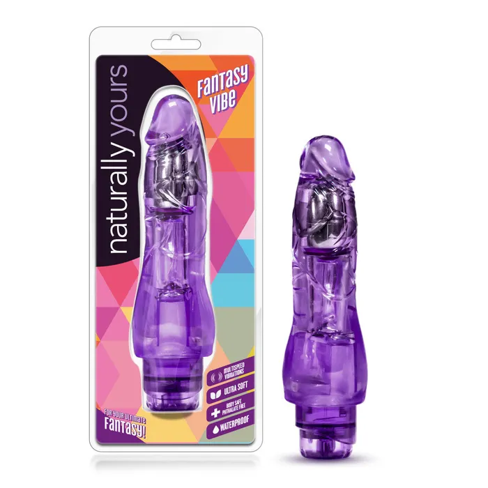 Blush Vibrators Naturally Yours By Blush Fantasy Vibe Realistic Purple 9Inch Long Vibrating Dildo