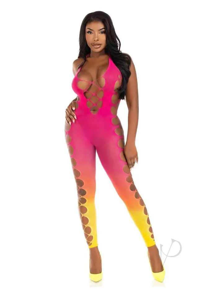 Bodystockings Playsuits Leg Avenue Inc Summer Nights Footless Bodystocking DipDyed Ombre with Daring CutOuts by Leg Avenue