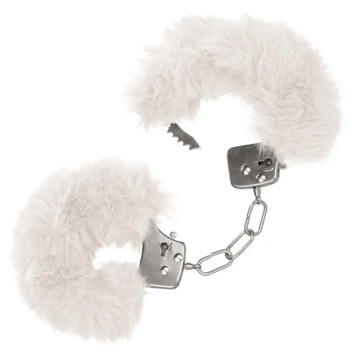 California Exotic Novelties Couples Ultra Fluffy Furry Cuffs White Metal Handcuffs