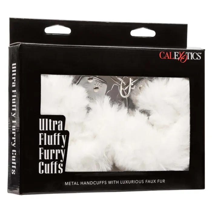 California Exotic Novelties Couples Ultra Fluffy Furry Cuffs White Metal Handcuffs