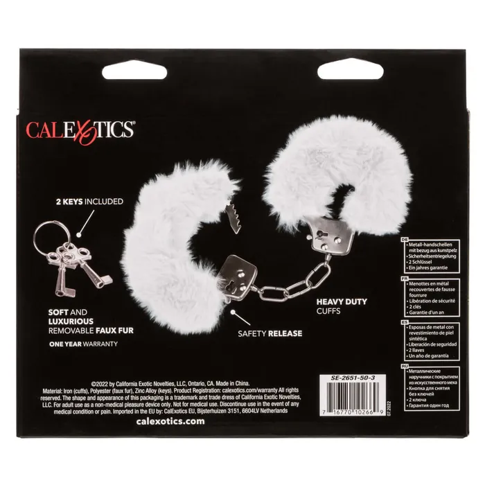California Exotic Novelties Couples Ultra Fluffy Furry Cuffs White Metal Handcuffs
