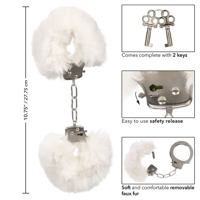 California Exotic Novelties Couples Ultra Fluffy Furry Cuffs White Metal Handcuffs