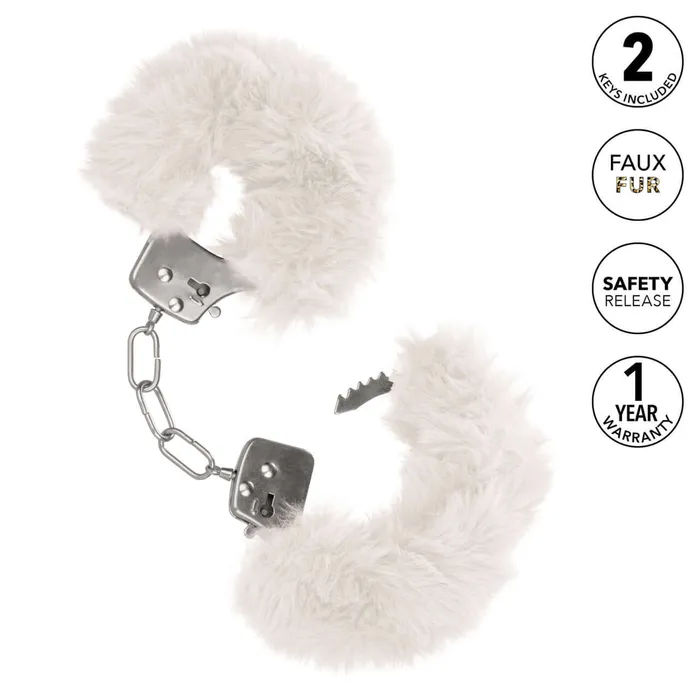 California Exotic Novelties Couples Ultra Fluffy Furry Cuffs White Metal Handcuffs