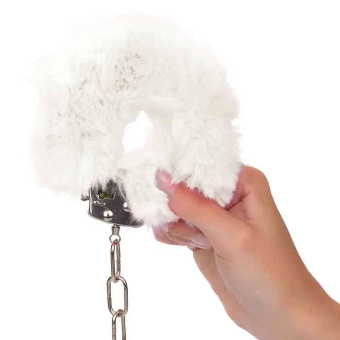 California Exotic Novelties Couples Ultra Fluffy Furry Cuffs White Metal Handcuffs