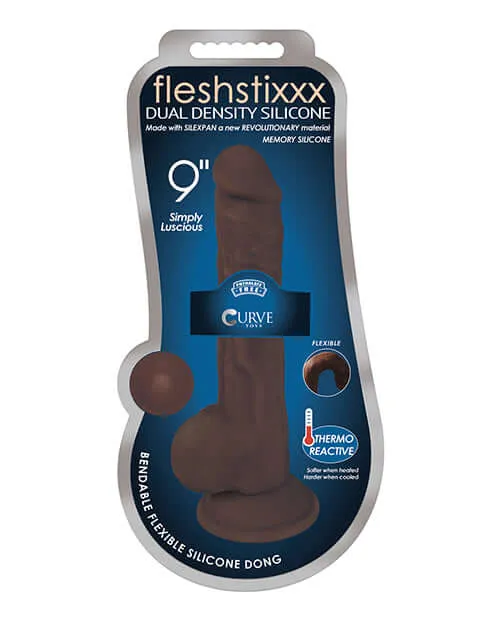 Dildos Fleshstixxx 9 inches Silicone Dildo with Balls Chocolate Brown CURVE NOVELTIES
