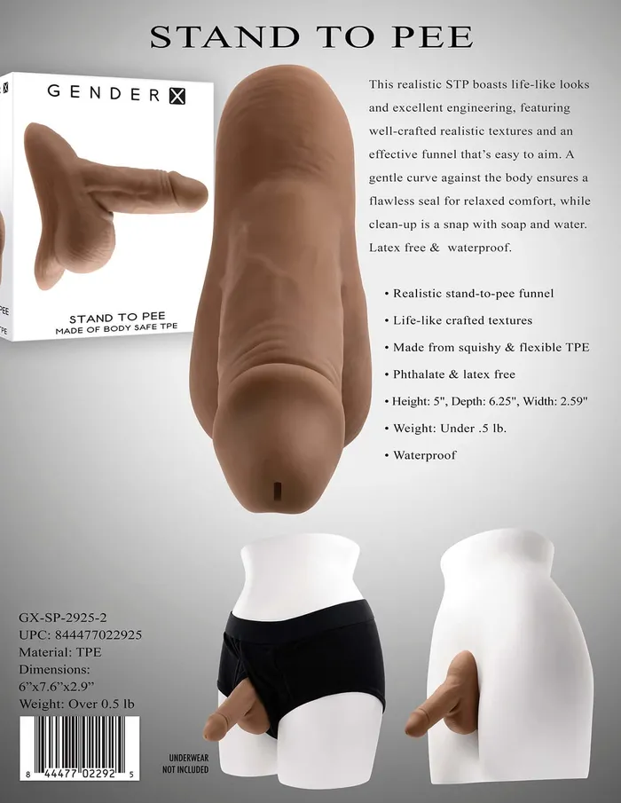 Evolved Novelties Dildos Gender X Stand To Pee Dark Skin Tone Thermoplastic Elastomers TPE