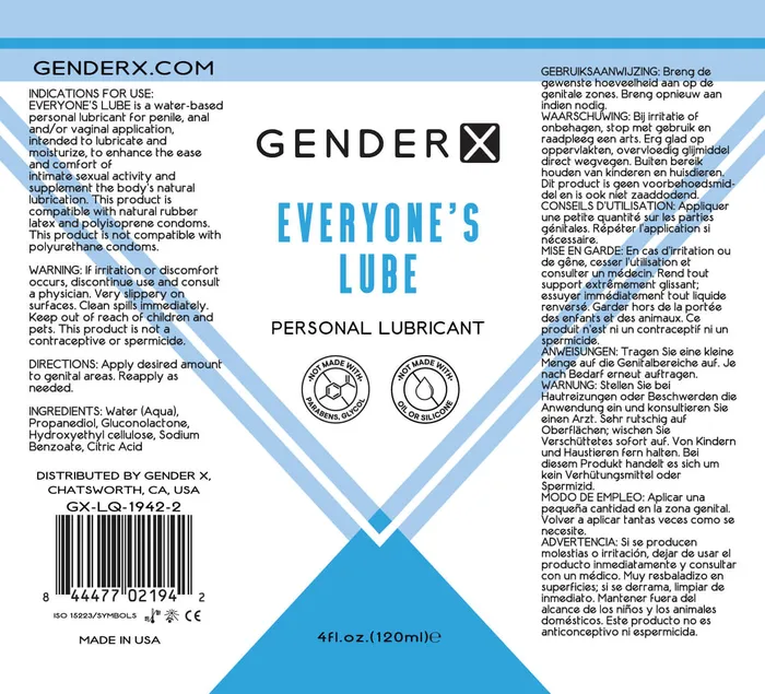 Evolved Novelties Gender X Everyones Personal Lubricant 4 Oz ParabenFree Pleasure for All Anal