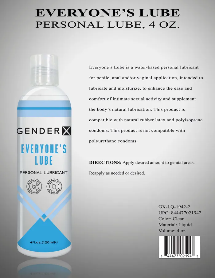 Evolved Novelties Gender X Everyones Personal Lubricant 4 Oz ParabenFree Pleasure for All Anal
