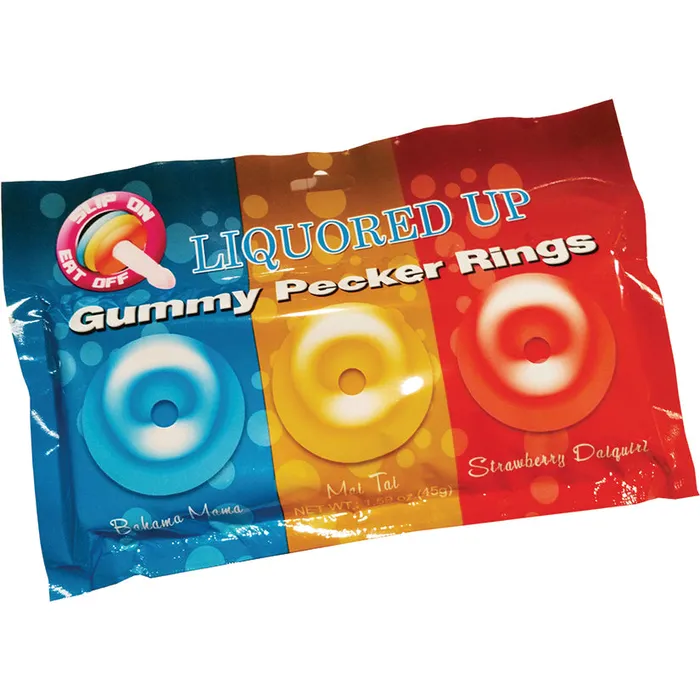 HOTT PRODUCTS Vibrators Liquored Up Pecker Gummy Rings Assorted 3pk