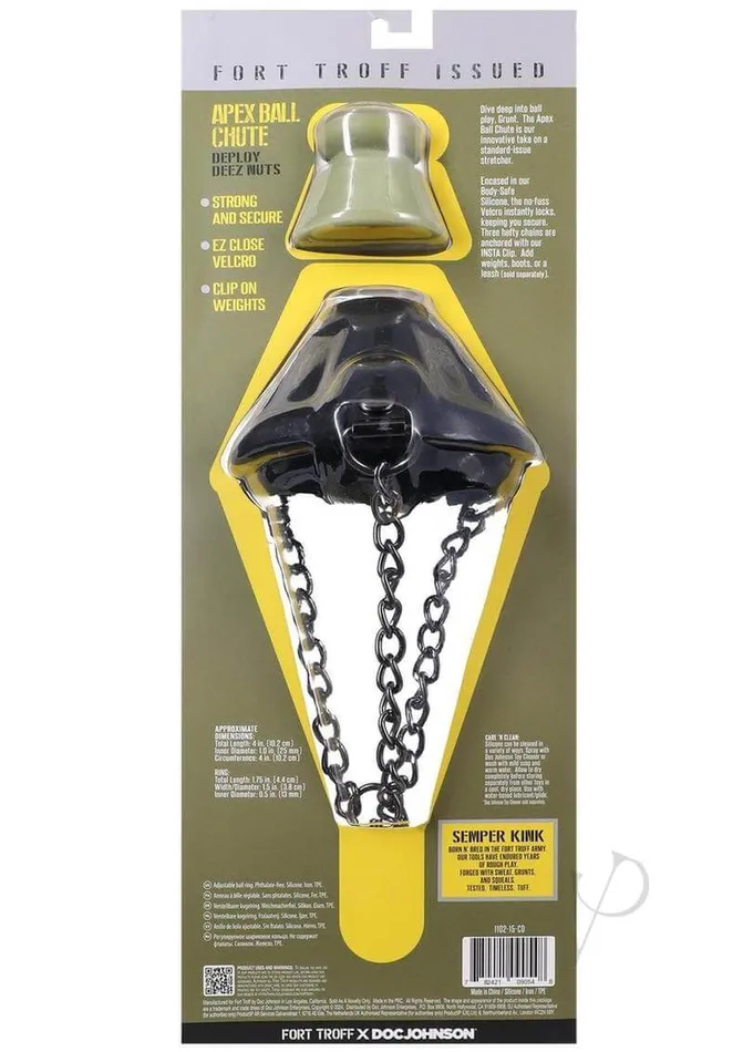 Male Sex Toys Doc Johnson Enterprises Fort Troff Apex Ball Chute Black BodySafe Silicone with Velcro Closure