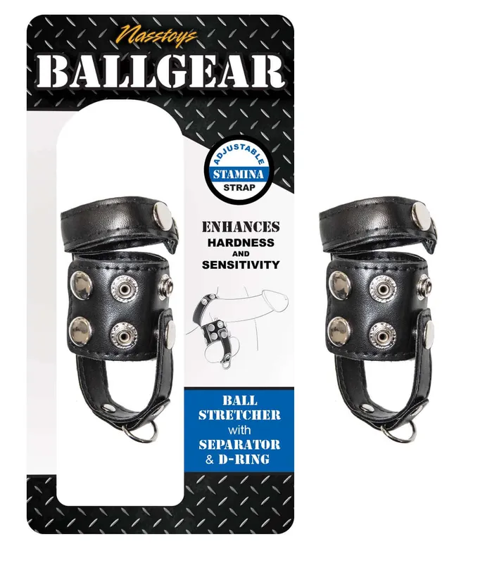 Male Sex Toys Nasstoys Ballgear Ball Stretcher with Separator and DRing Black Male Sex Toys Nasstoys Ballgear Ball Stretcher with Separator and DRing Black