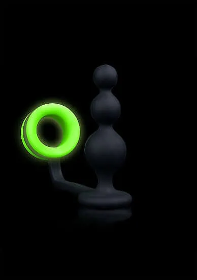 Ouch Glow Beads Butt Plug with Cock Ring Glow in the Dark Dual Stimulation Butt Plug Cock Ring SHOTS AMERICA Male Sex Toys