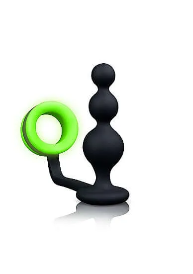 Ouch Glow Beads Butt Plug with Cock Ring Glow in the Dark Dual Stimulation Butt Plug Cock Ring SHOTS AMERICA Male Sex Toys