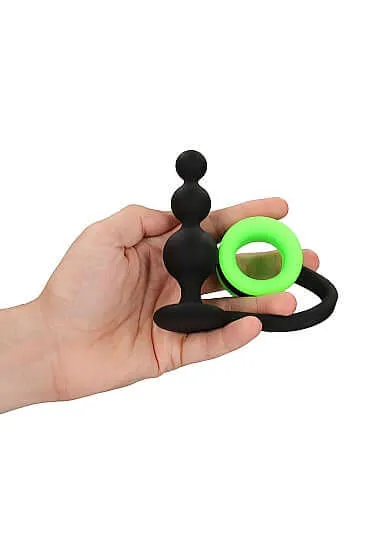 Ouch Glow Beads Butt Plug with Cock Ring Glow in the Dark Dual Stimulation Butt Plug Cock Ring SHOTS AMERICA Male Sex Toys