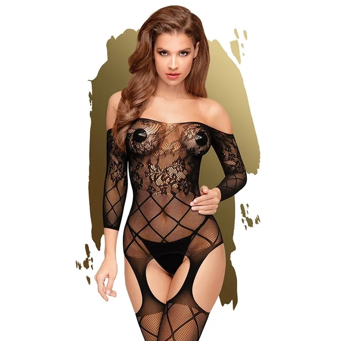 PENTHOUSE Bodystockings Playsuits Penthouse TopNotch Long Sleeved Lace BodystockingBlack OSBoxed