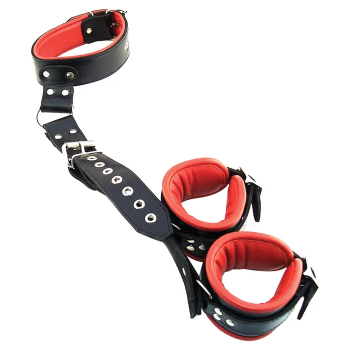 Restraints ROUGE GROUP Rouge Group Leather Neck to Wrist Restraint with Padded CuffsBlackRed Restraints ROUGE GROUP Rouge Group Leather Neck to Wrist Restraint with Padded CuffsBlackRed