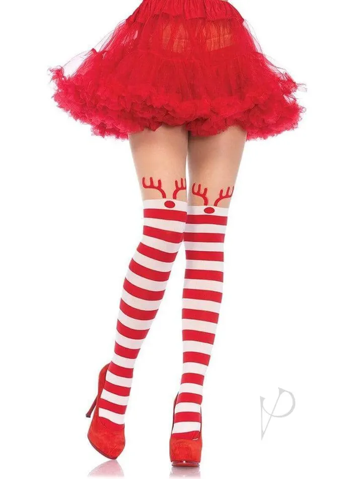 Rudolph Reindeer Striped Tights Red and White Holiday Tights by Leg Avenue Leg Avenue Inc Vibrators