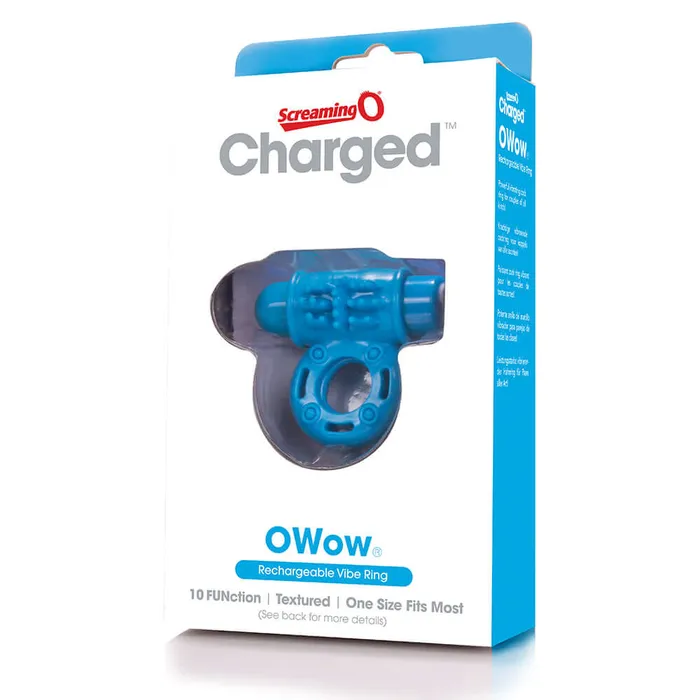 Screaming O Couples Screaming O Charged O Wow Ring Blue Rechargeable 10Function Vibrating Cock Ring LowPitch Vooom Technology Waterproof Fits Most Sizes