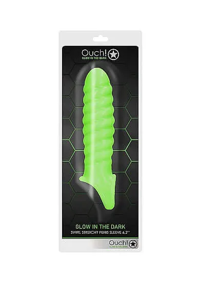 SHOTS AMERICA Male Sex Toys Ouch Glow Swirl Stretchable Penis Sheath