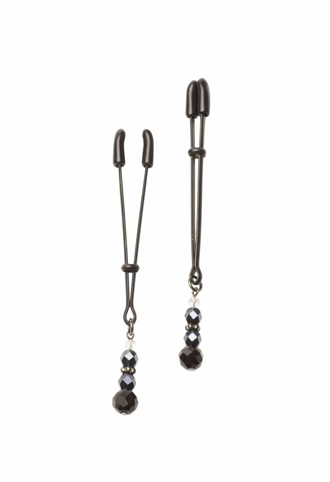 Spartacus Anal Spartacus Black Tweezer Nipple Clamps with Beads Adjustable Gentle Pinch