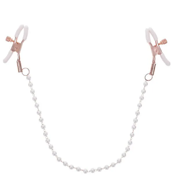 Sport Sheets Peaches n CreaMe Pearl Nipple Clamps Adjustable Rose Gold Chain with Pearl Accents Female Sex Toys Sport Sheets Peaches n CreaMe Pearl Nipple Clamps Adjustable Rose Gold Chain with Pearl Accents Female Sex Toys